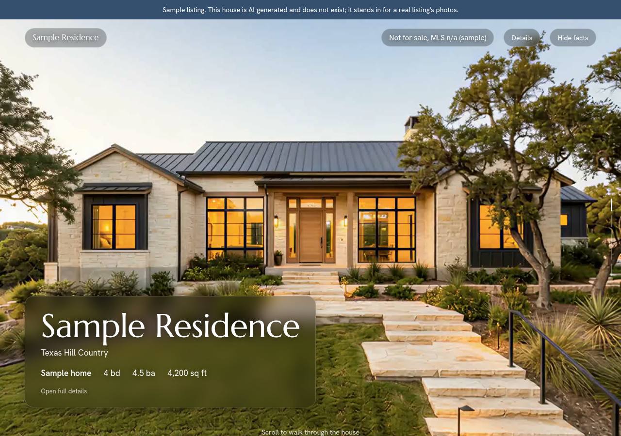 A finished tour as a web page: the film, the home's name and facts, at its own address